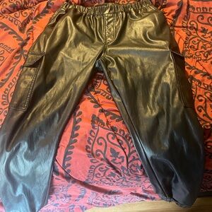 Women’s Black Leather Cargo Pants